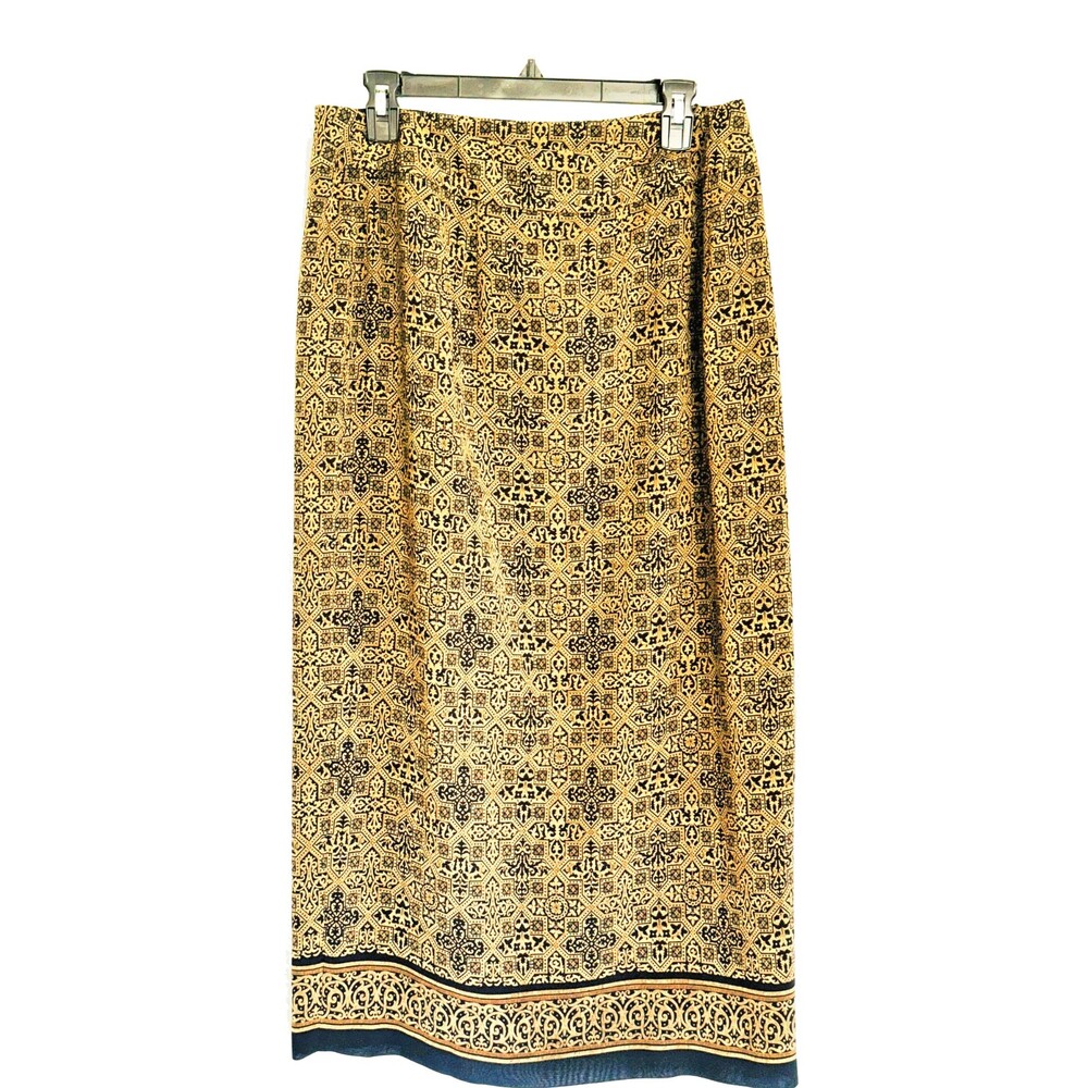 Liz Claiborne Collection Black & Gold Pattern, Maxi Wrap Skirt, Size 14